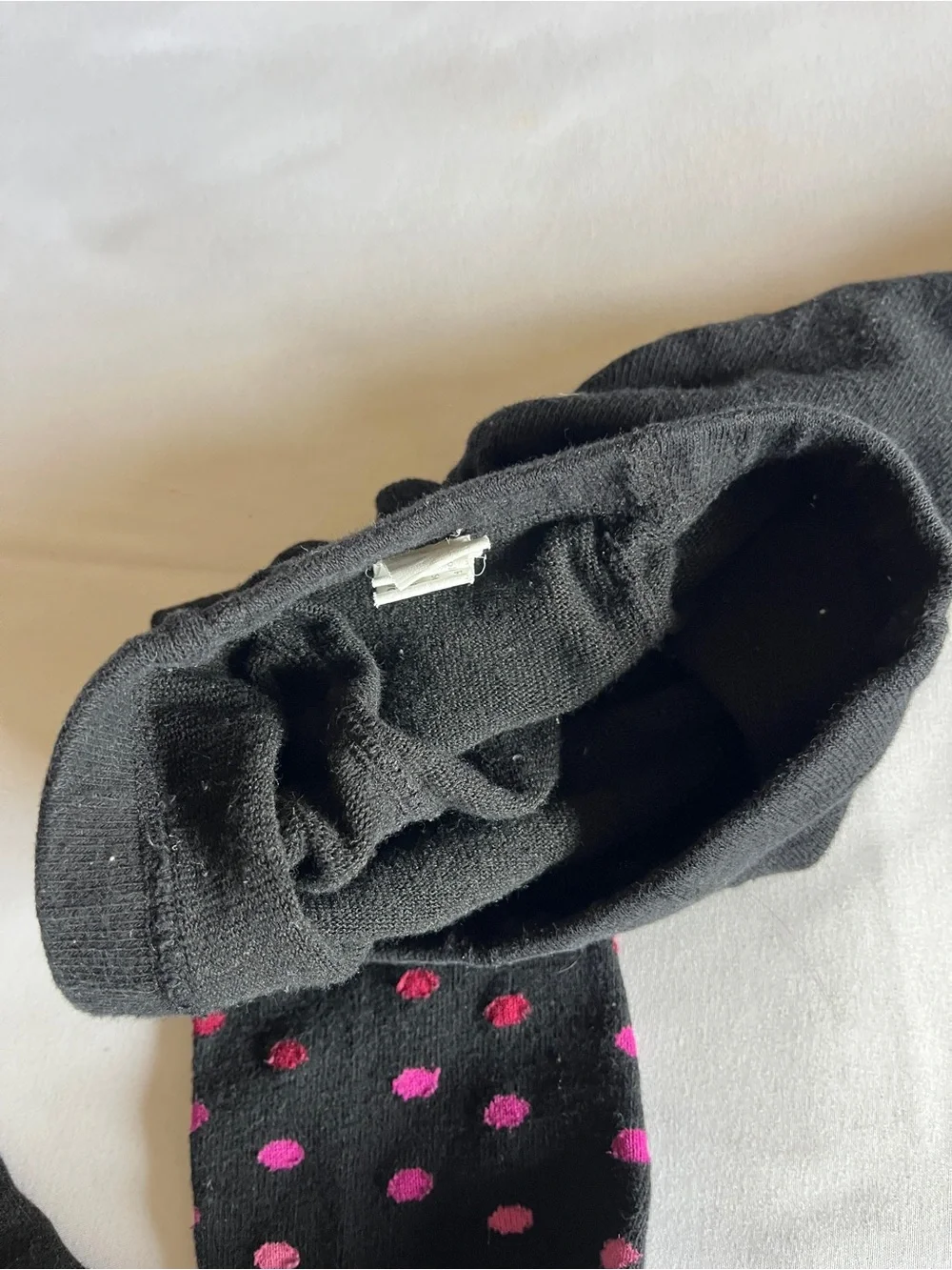 Black Pink Polka Dot Knit Tights Girls Size 12-14 Cotton Blend Stretch Stockings